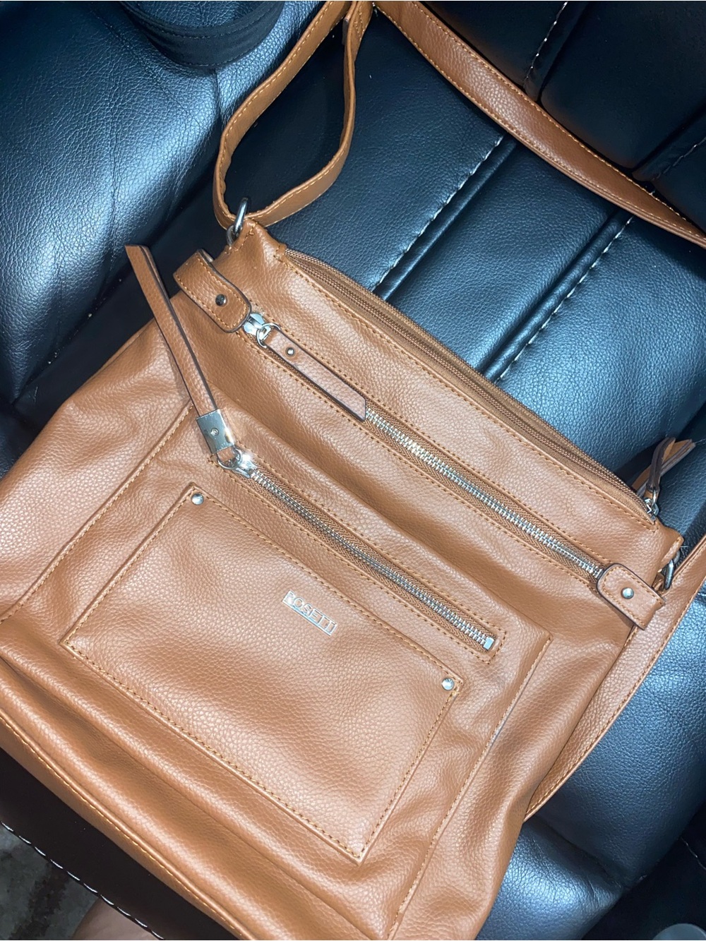 Tan Rossetti Crossbody Bag with Front Zip Pocket